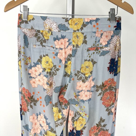 Sz 00- Smythe Mid-Rise Cropped Length Baby Blue Floral Flood Trouser Pants - Picture 9 of 15